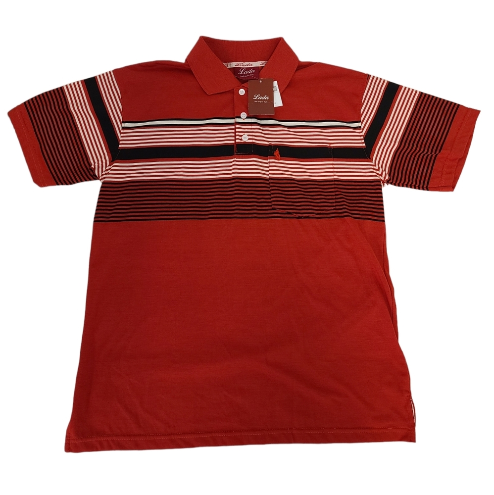 Lada Premium‎ Mens Short Sleeve Casual Striped Polo Shirt Size L Red New Tags